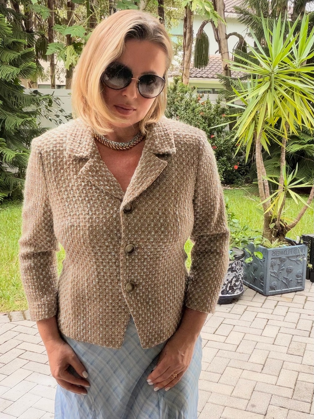 Vintage Ann Taylor 100% Wool Bouclé Tweed Jacket Size 8 Beige Cream